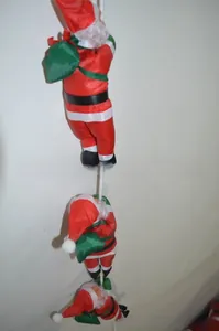 Detailed view of three 25cm climbing Santa Claus dolls on rope for Christmas tree decoration