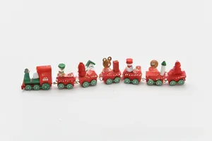 Detail of 7-section wooden Christmas train with Santa, snowman and gingerbread figurines