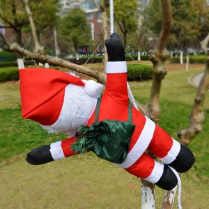 Outdoor Santa Claus hanging ornament with green gift bag and white rope decoration