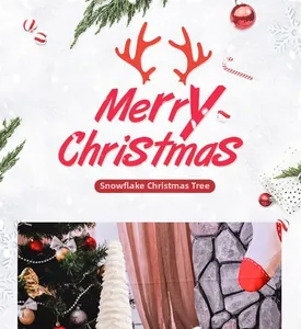 Detail of a white snowflake Christmas tree with holiday ornaments and festive pine branches