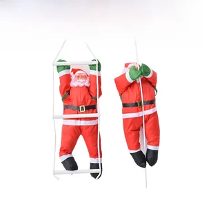 Dettaglio di Babbo Natale da 50 cm appeso a una corda e una scala per decorazione