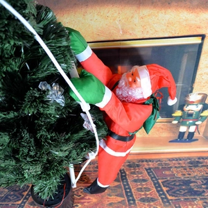Babbo Natale che si arrampica con sacco verde e albero di Natale da 40cm decorativo