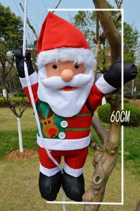 Detailed 60CM climbing Santa Claus hanging ornament with elk patch on green vest