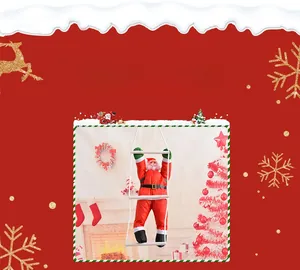Dettaglio di Babbo Natale da 50 cm che sale su una scala di corda bianca a tre pioli