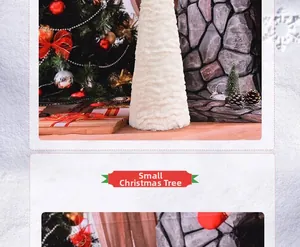 Close-up of small white plush cone Christmas tree decoration with soft snowy texture
