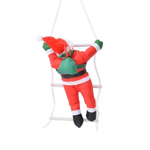 Père Noël de 50cm grimpant sur une échelle de corde avec sac cadeau pour décor de Noël