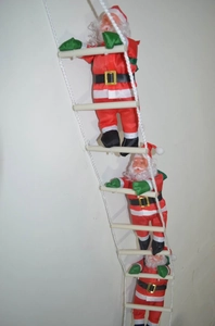 Three Santa Claus climbing a white rope ladder Christmas hanging ornament for wall