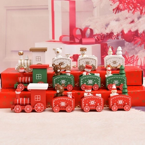Wooden Christmas Train Ornament 4 Sections Decorative Festive Mini Train With Snowman Bear Tree For Desktop Xmas Gift