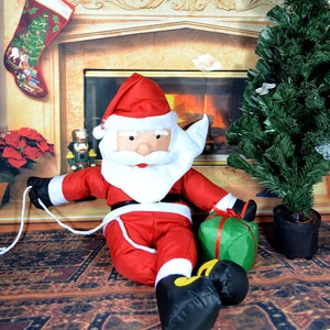 Climbing Santa Claus plush doll with green gift bag for Christmas tree holiday decoration