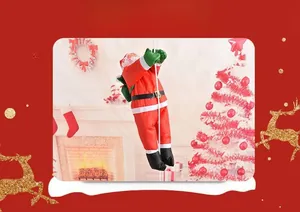 Dettaglio di Babbo Natale arrampicante da 50cm su corda bianca per decorazione natalizia