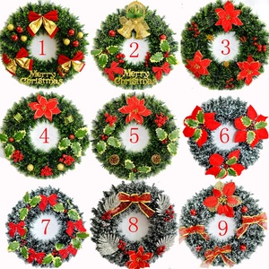 40cm Christmas Wreath Artificial Pine Needle Door Hanging Decoration With Red Ribbon Bow Berries For Holiday Home Party