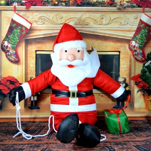 Classic climbing Santa Claus hanging decoration with green gift box and red velvet suit