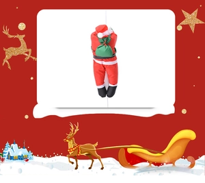 Vista posteriore di Babbo Natale da 50 cm sulla corda con sacco regalo verde decoro
