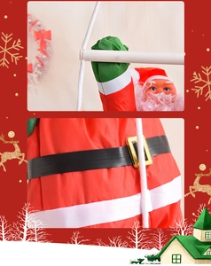 Dettaglio del Babbo Natale rampicante da 50cm con barba riccia e cinturino dorato lucido