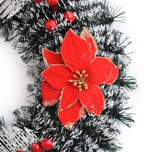 40cm artificial Christmas wreath with red poinsettia flowers and green pine needles