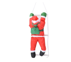 Dettaglio di Babbo Natale da 50cm che sale su una scala di corda con sacco di regali