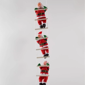 25cm Christmas decoration featuring three Santa Claus figures climbing a white rope ladder