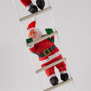 25cm Santa Claus climbing a wooden rope ladder, classic Christmas hanging decoration