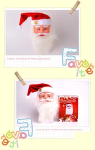 Detail of plush Santa Claus toys showing velvet material and Merry Christmas gift box