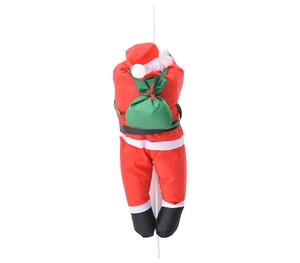 Dettaglio di Babbo Natale da 50 cm che sale la corda con sacco di regali decorativo