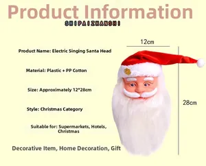 Detailed view of singing Santa head with 12x28cm dimensions and velvet plush texture
