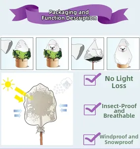 Detailed diagram of breathable non-woven plant cover with polar bear print for frost protection
