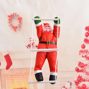 Babbo Natale di 50cm che sale su una scala di corda bianca per decorazioni festive