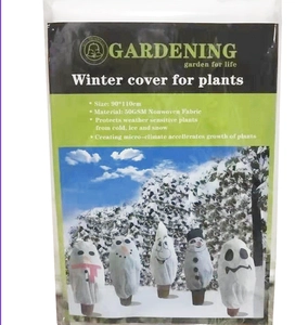 Detail of 90x110cm 50GSM non-woven plant cover with snowman print for winter protection