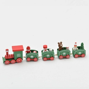 5-section wooden Christmas train set with Santa Claus and snowman on white background