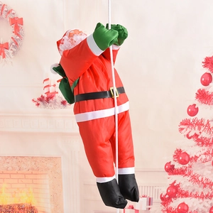 Babbo Natale rampicante da 50cm con zaino verde su corda per decorazione natalizia