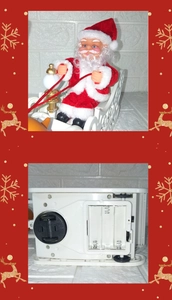Vue détaillée du dessous du traîneau électrique du Père Noël avec boîtier à piles