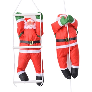 Babbo Natale in tessuto da 90 cm che sale su una scala di corda per decorazioni natalizie