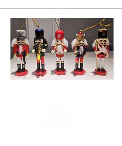 Lot de 5 figurines casse-noisette en bois de 12cm avec paillettes et cordons dorés