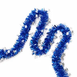 Guirlande de Noël bleue de 2M avec étoiles argentées pour décoration de fête festive