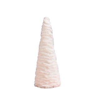 Plush white cone Christmas tree decoration made of soft faux fur for holiday table decor