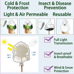 Winter frost protection plant covers with drawstring and polar bear pattern for garden shrubs