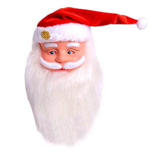 Electric musical Santa Claus head mask with plush red hat and white beard for Christmas