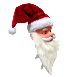 Singing Santa Claus plush head toy with red velvet hat and long white beard for Christmas