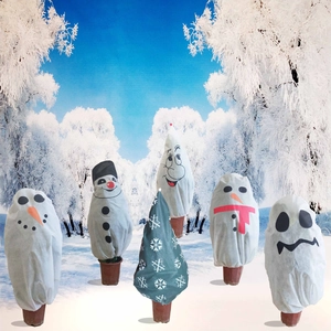 6-pack Christmas non-woven plant covers with snowman and festive patterns for winter protection