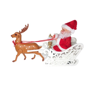 Père Noël électrique dans un traîneau blanc avec renne pour décoration de Noël