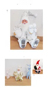 Collage of sitting Santa Claus plush ornaments in silver, gold and red festive styles