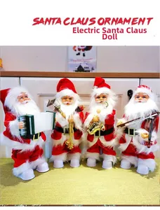Detailed set of 30cm electric Santa Claus dolls with musical instruments for Christmas decor