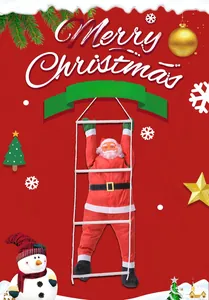 Detail of 90cm Santa Claus climbing a white rope ladder for festive Christmas decoration