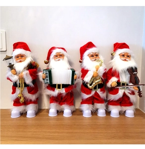 Set of 4 electric musical Santa dolls with lantern, accordion, saxophone and violin