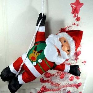 60cm Santa Claus climbing rope decoration with reindeer patch for Christmas tree ornament