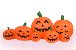 Set of 7 inflatable Halloween pumpkins made of orange waterproof nylon with black Jack-o-lantern faces