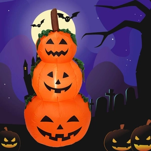 1.4m Halloween inflatable three-tier pumpkins with glowing lights and spooky faces