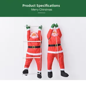 Detail of fabric Santa Claus climbing a rope ladder for festive Christmas tree decoration