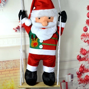 60cm Santa Claus climbing white rope with elk pattern and festive indoor Christmas background