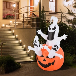 Halloween Inflatable Pumpkin Ghost Decoration Built-in LED Lights For Outdoor Holiday Yard Garden Party Decor